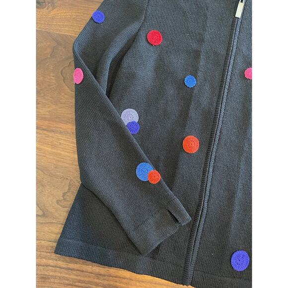 JSS Woman Knit Wear Blazer S Black/Embroidered colorful circles Wool blend USA - Picture 2 of 13